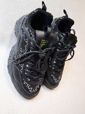 Fila Black Chunky Sneakers with White Rhinestone Accents